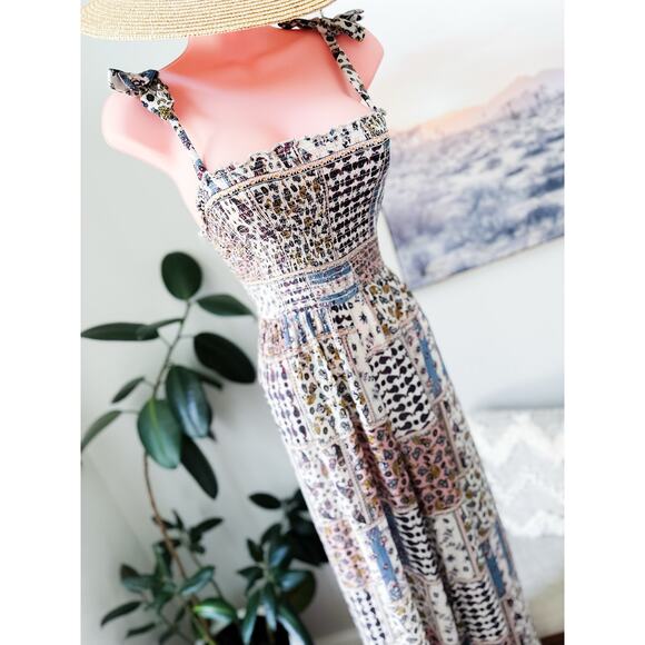 Cottagecore Patchwork of Wanderlust gauzy smocked boho free spirited romper - Picture 4 of 8